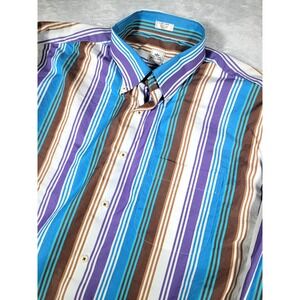Peter Millar Shirt Mens XL Blue Brown Stripe Button Down Preppy Colorful